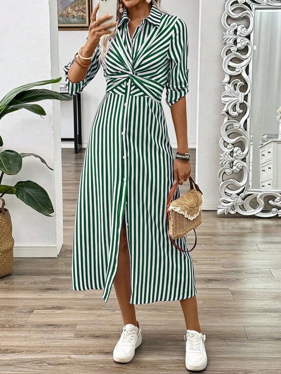 MODA ME COUTURE Dresses & Skirts - Green Casual Women's Mid-Length Sleeve Long Dress